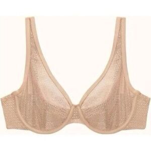 ThirdLove Third Love Unlined Modern Mesh Scoop Bra Nude Tan Size 34F Max Support